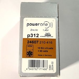 New unopened 60 pack Power one sized P312 hearing aid battery